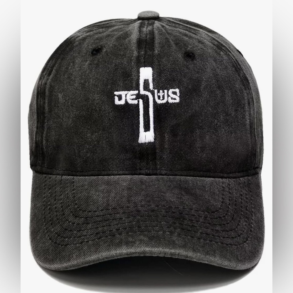 NEW- Christian - Jesus Cross Washed Adjustable Baseball Cap  COLOR: Black